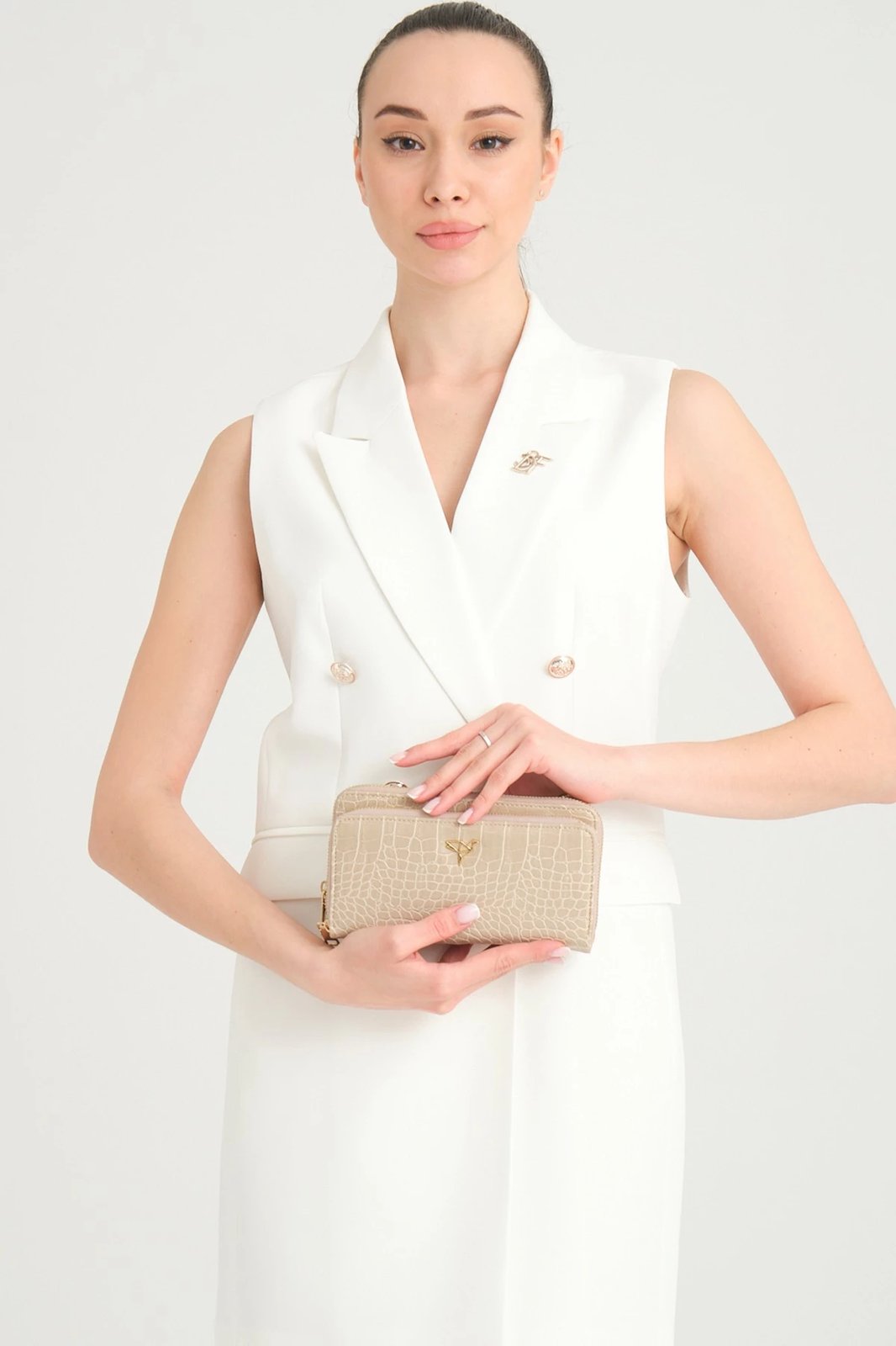 Portofol për gra, Zoozie Bags, lëkurë PU, ngjyrë bezhë, model hardhuci