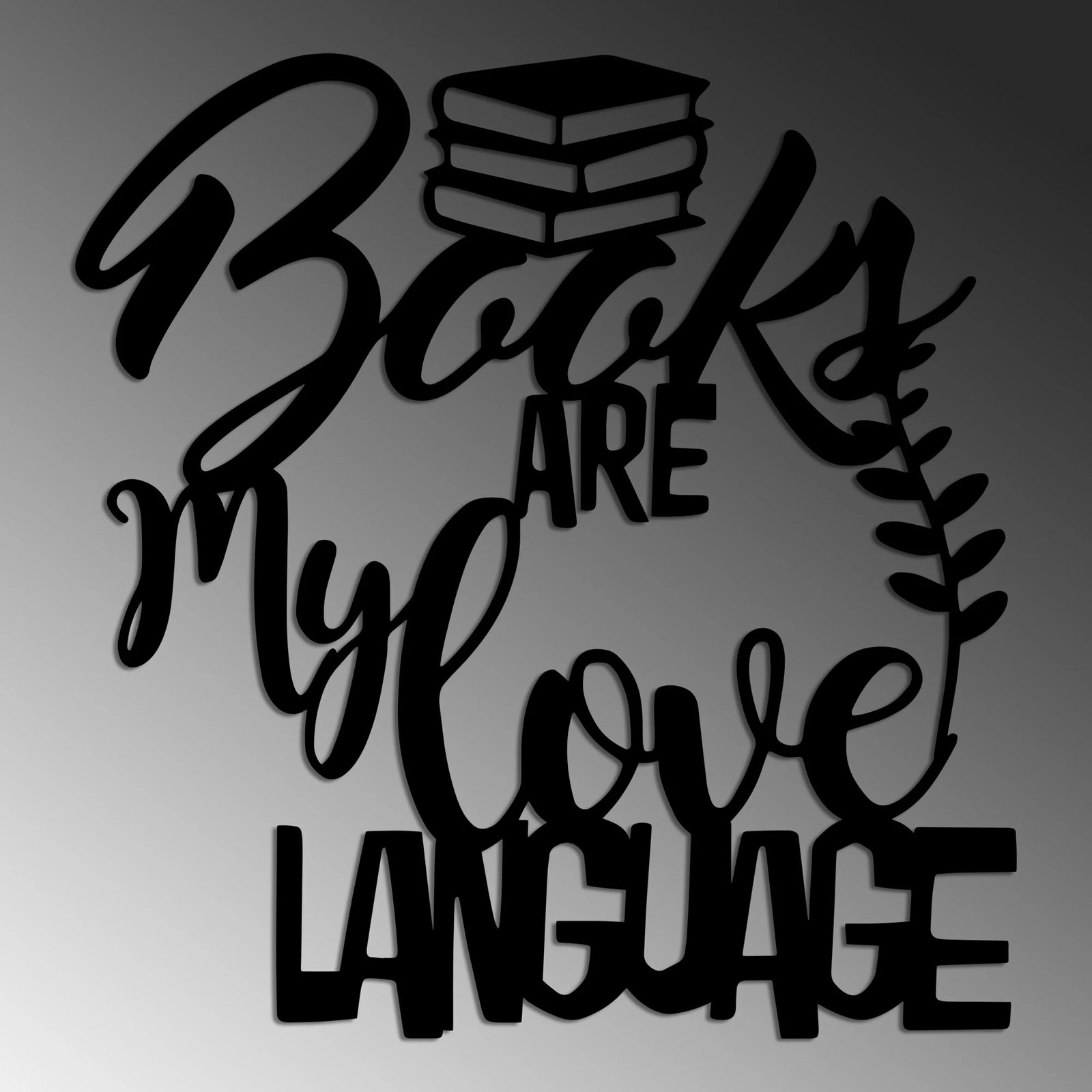 Aksesor dekorativ metalik për mur, Wallity, ngjyrë e zezë, 'Books are my love language', 50x52cm