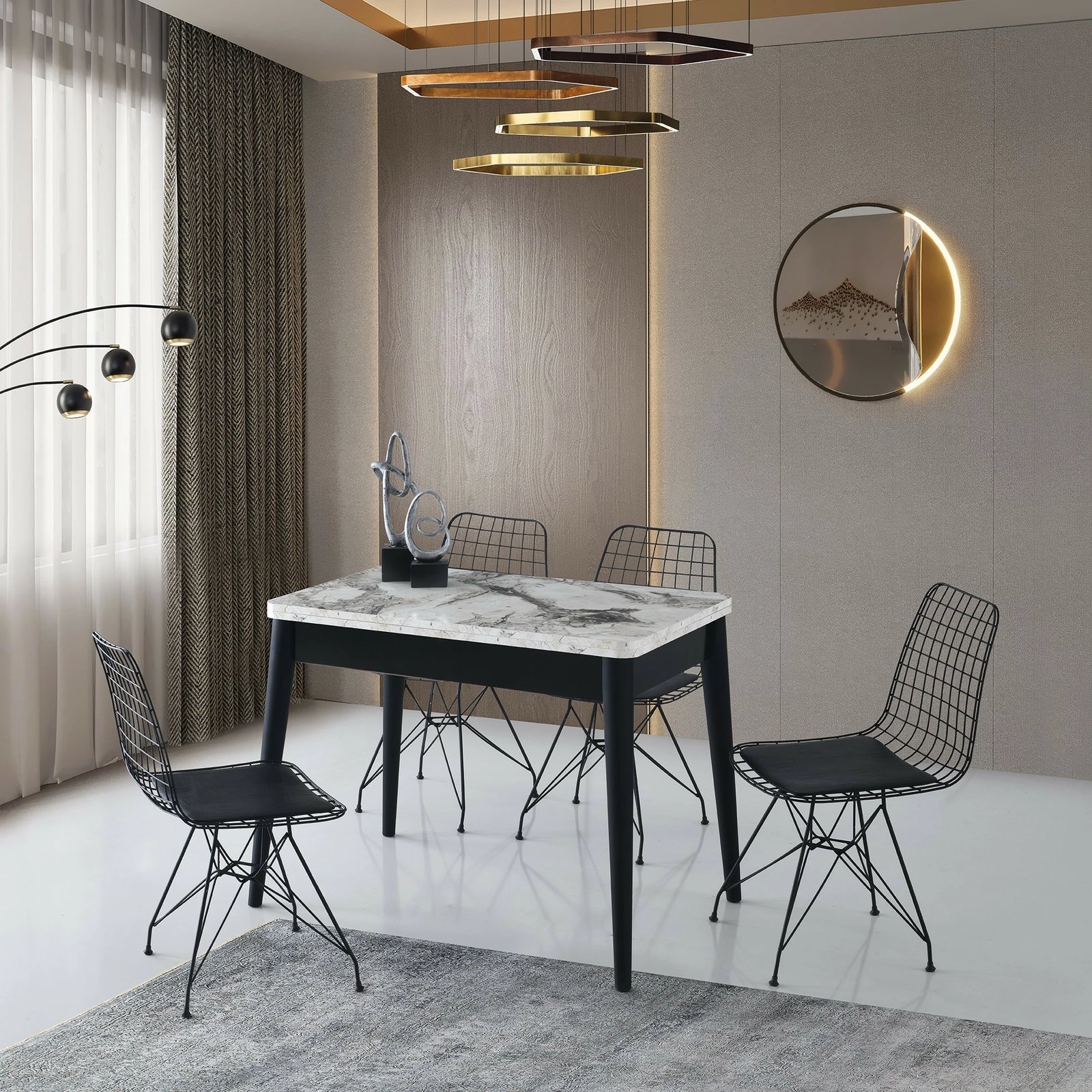 Tavolinë zgjeruese për ngrënie, ngjyrë mermeri të bardhë, Dolunay - 1281