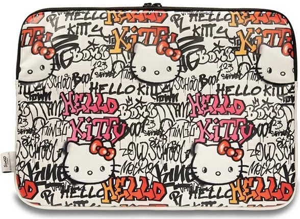 Mbështjellës laptopi Hello Kitty Zip PU Tags Graffiti, 14 inç, Bezhë