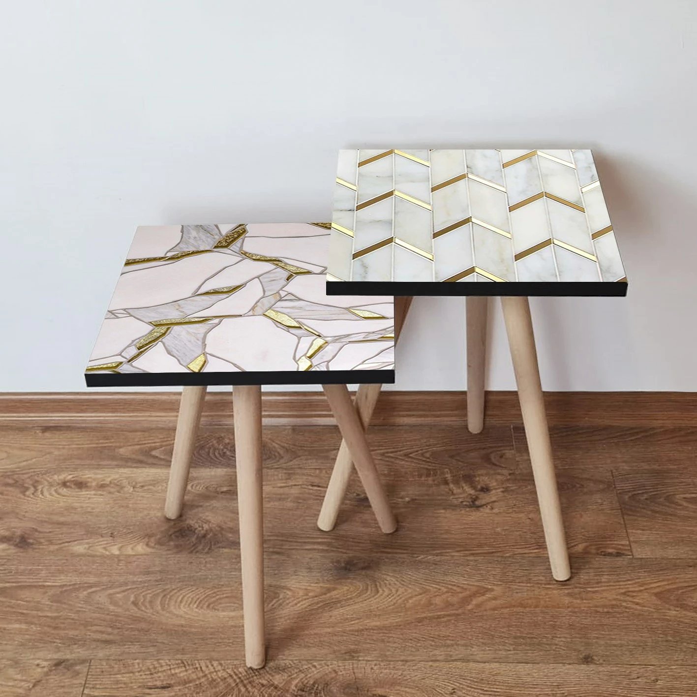 Set tavolina të vendosshme, 2 copë, Skye Decor, rozë/ari/gri/e bardhë, 2Shp490