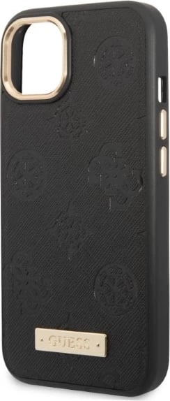 Mbështjellës Guess Peony Logo Plate për iPhone 13 6.1", MagSafe, i zi