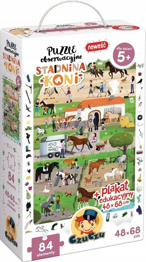 Puzzle edukativ CzuCzu 1255, 84 pjesë, fermë kuajsh, për fëmijë 5+