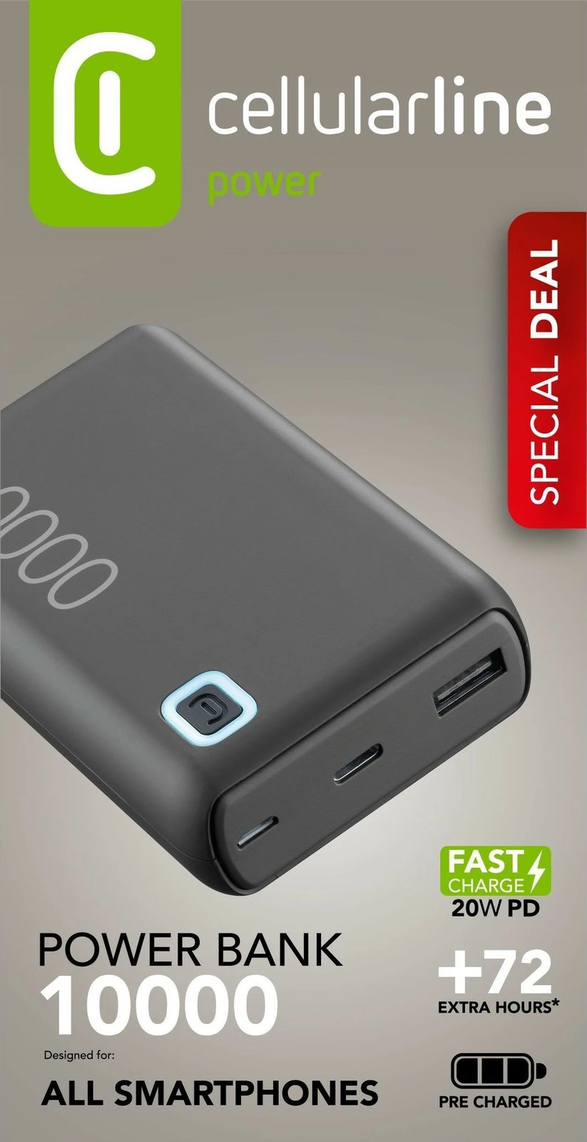 Powerbank Cellular Line 10000 mAh, Li-Ion, e zezë