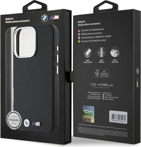 Mbështjellës BMW M Smooth Full Wrapped Metal MagSafe për iPhone 16 Pro Max, i zi
