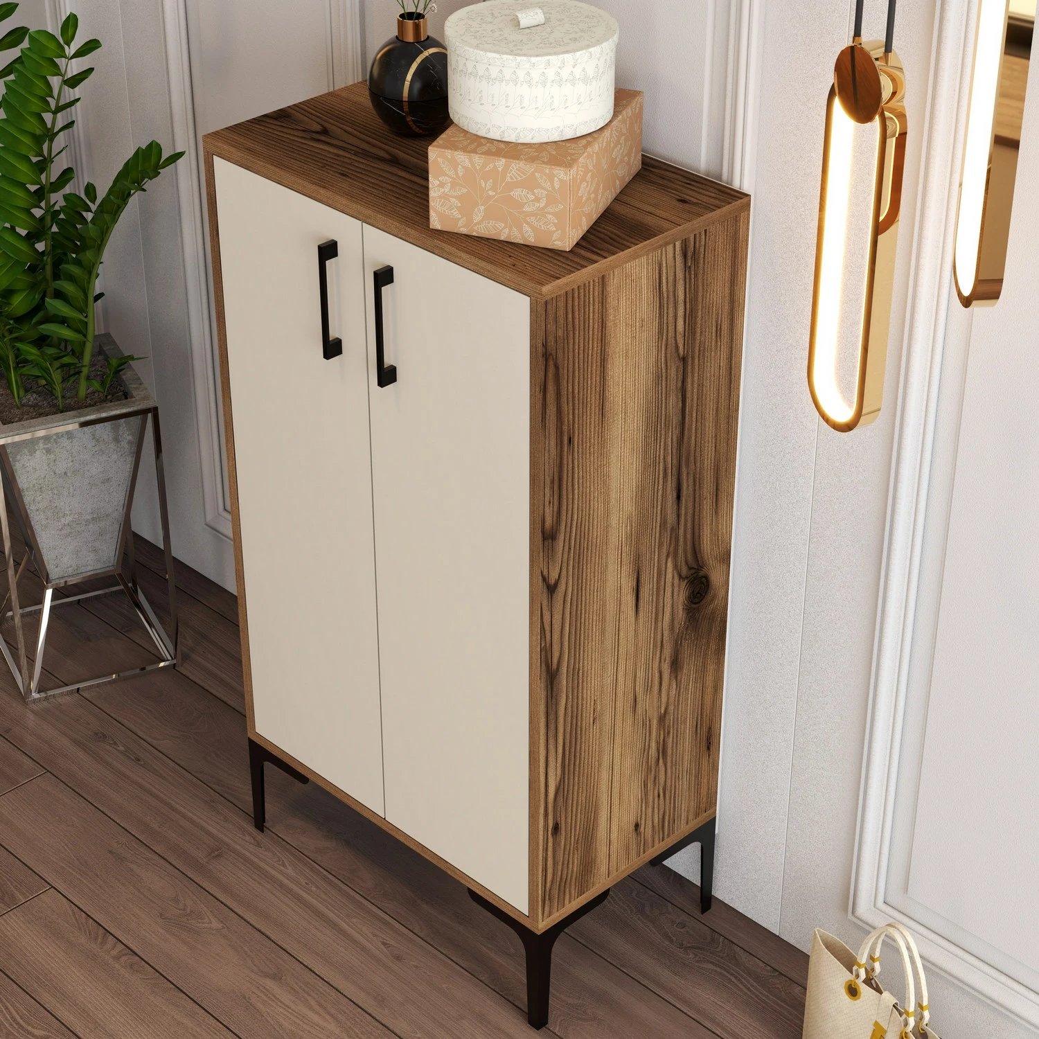 Dollap këpucësh Hanah Home, Prag, ngjyrë arre dhe krem