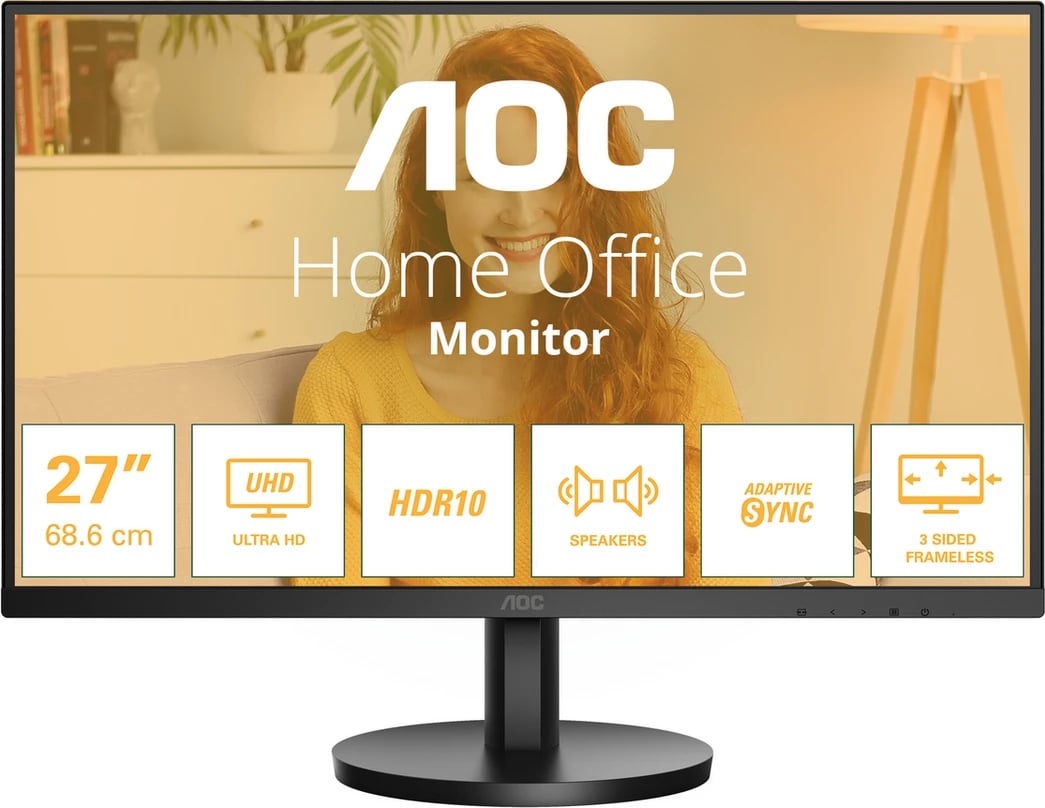 Monitor, AOC U27B3A 27" UHD 4K HDR10 me altoparlantë Adaptive Sync 3-anash pa kornizë, Black