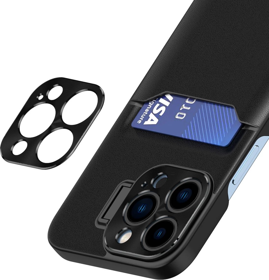 Mbështjellës Hurtel Leather Stand Case për iPhone 14 Plus, me xhep për kartela dhe mbajtëse, e zezë