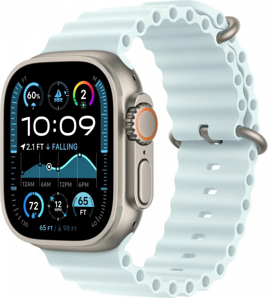 Zgjatues për rrip Ocean Apple Watch, 49 mm, fluoroelastomer, elemente titani, Frosty Blue