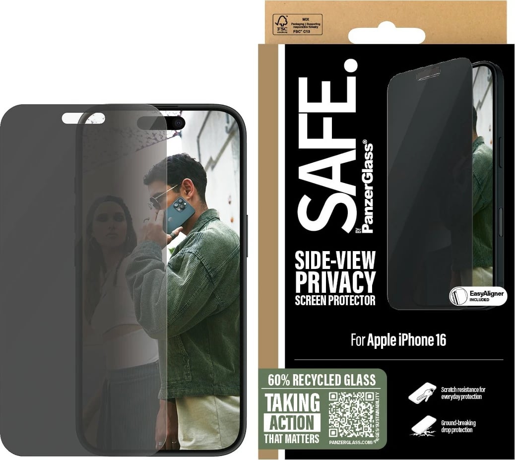 Mbrojtës ekrani PanzerGlass për iPhone 16/15, privatësi, transparent