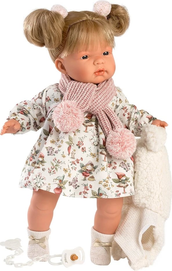 Kukull, Llorens, Joelle 38352, 38 cm, qarëse me biberon, me bateri, ngjyrë e bardhë/rozë