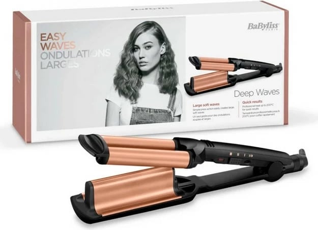 Figaro për onde të thella BaByliss W2447E 49mm 160-180-200°C tourmaline keramik kabllo 2.5m zezë/rozë e artë