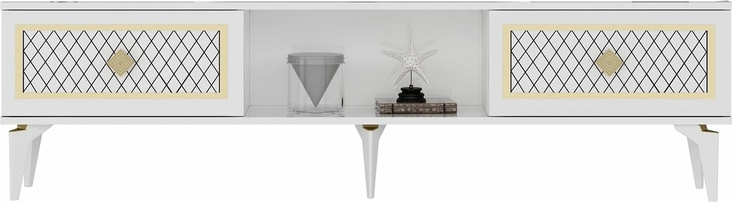 Komodë TV Skye Decor, e bardhë, ar
