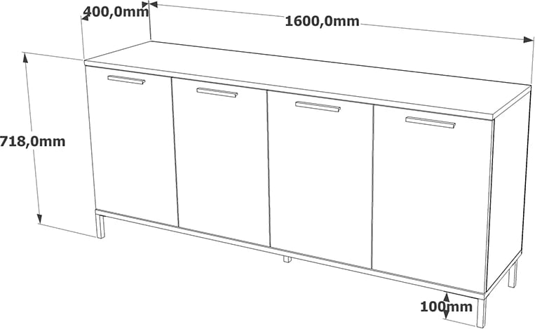Bufe Kermit ngjyrë gri e errët-lisi 160x40x72cm
