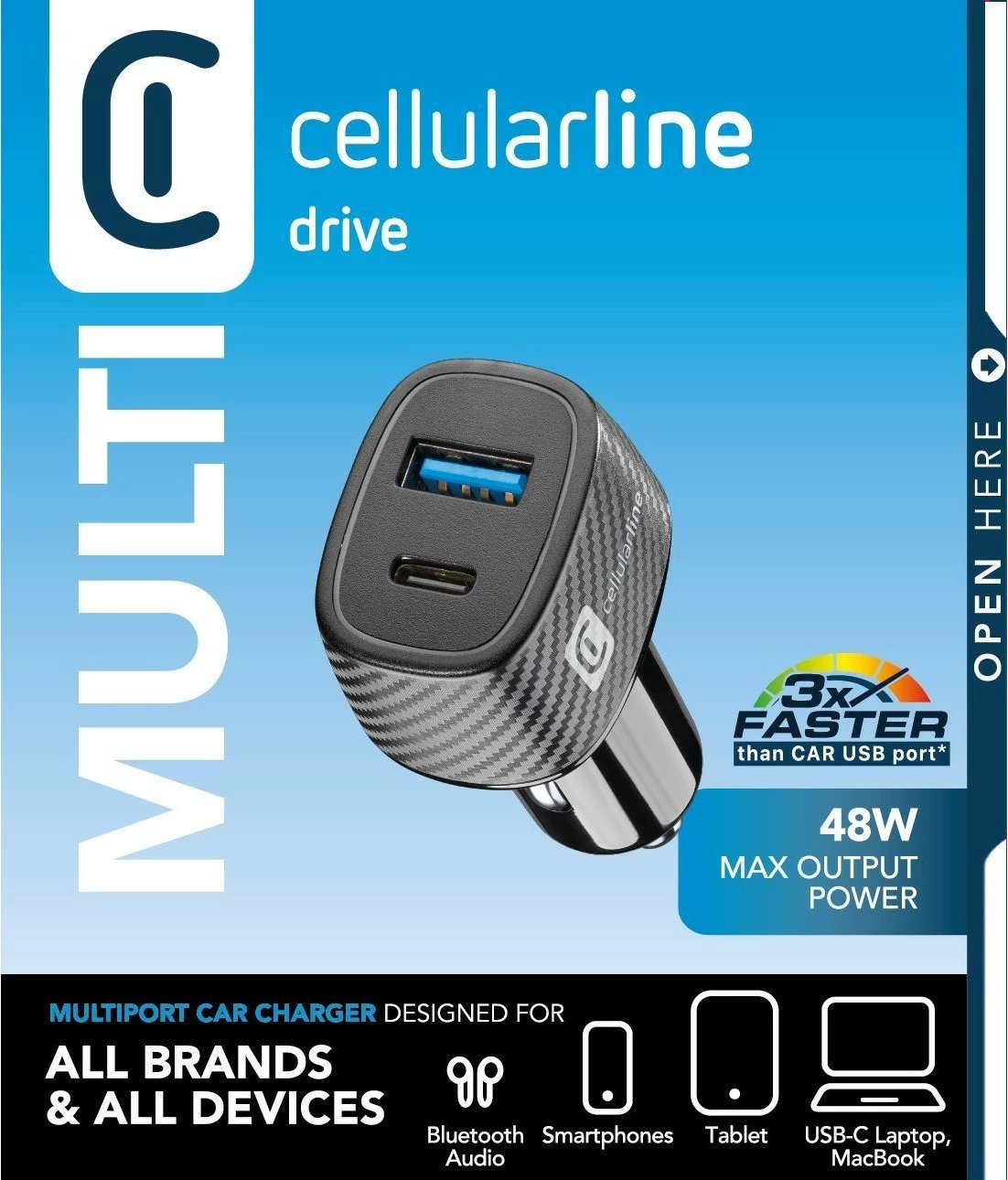 Karikues veture Cellularline Multipower Ultra 30W, USB-A/USB-C, i zi