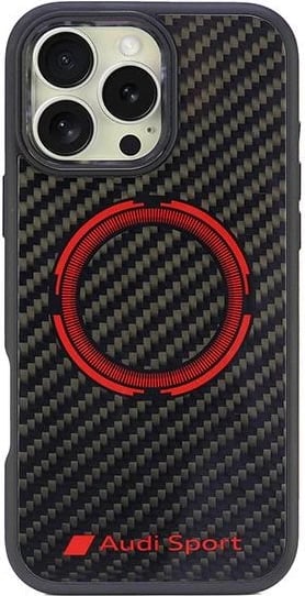 Mbështjellës Audi Carbon Fiber Sport Red Circle MagSafe për iPhone 16 Pro Max 6.9", Zi