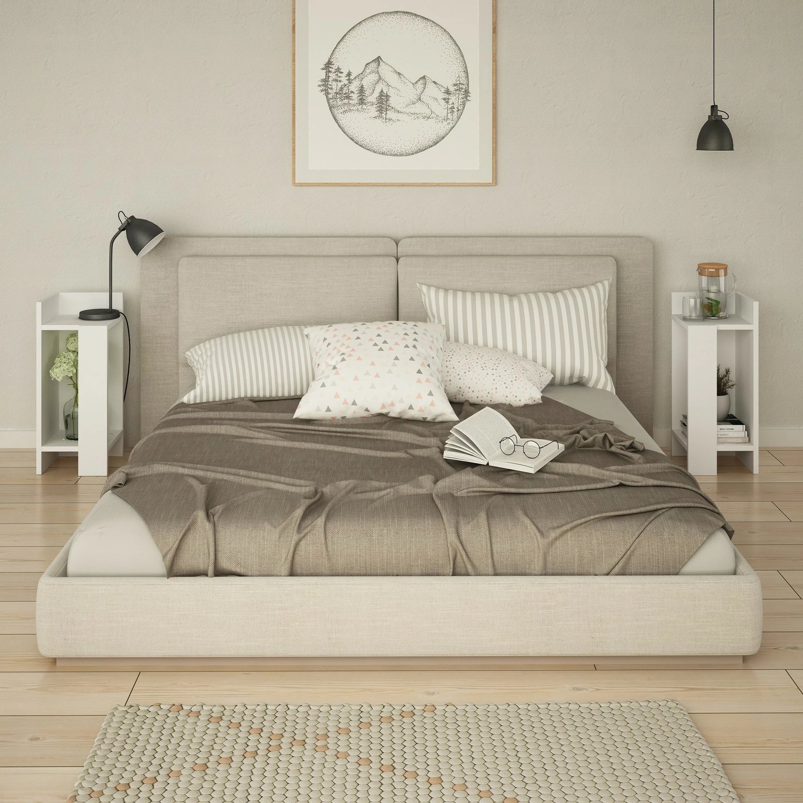 Komodinë e bardhë për dhomë gjumi, set prej 2 copësh, Skye Decor, Elos