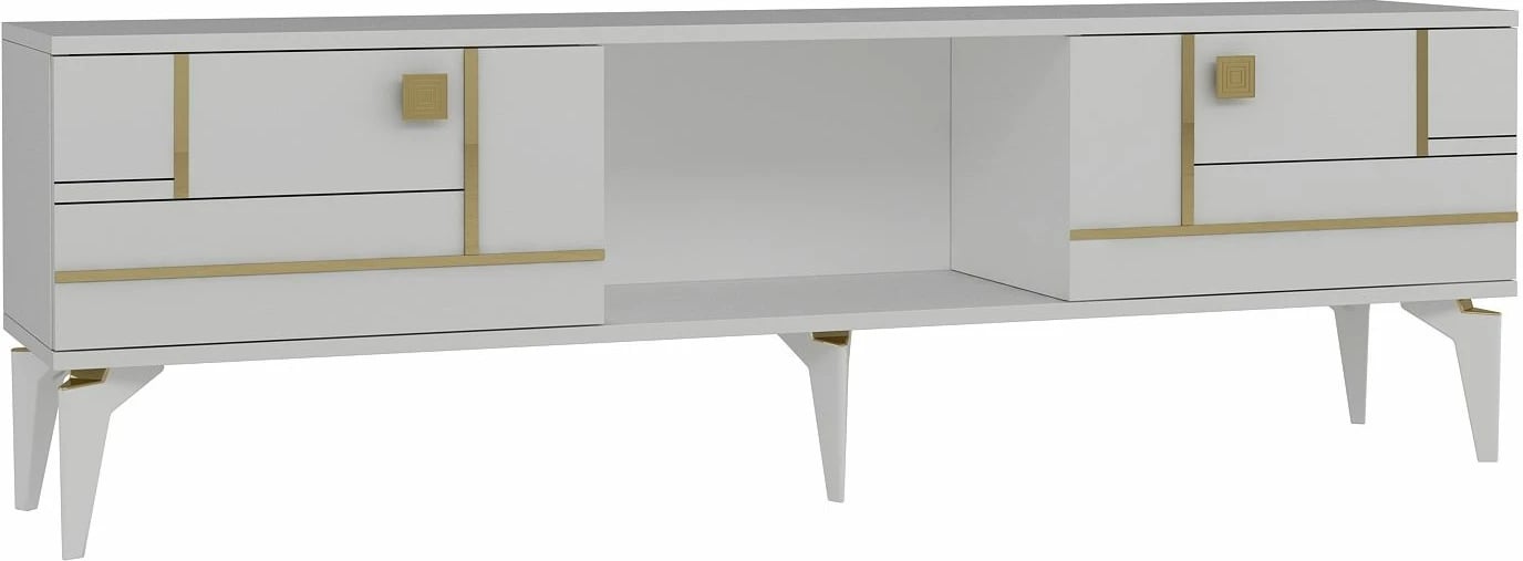 Komodë TV Skye Decor, e bardhë, e artë
