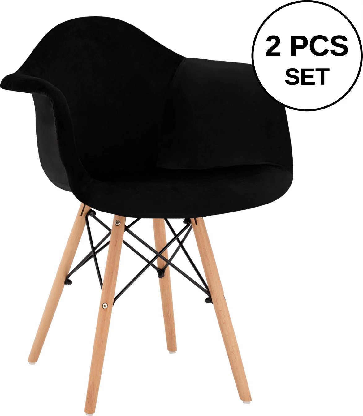 Karrige me krahë, këmbë druri, kadife e zezë, Mirto FH8720.04, 62x62x80 cm., set prej 2 copë