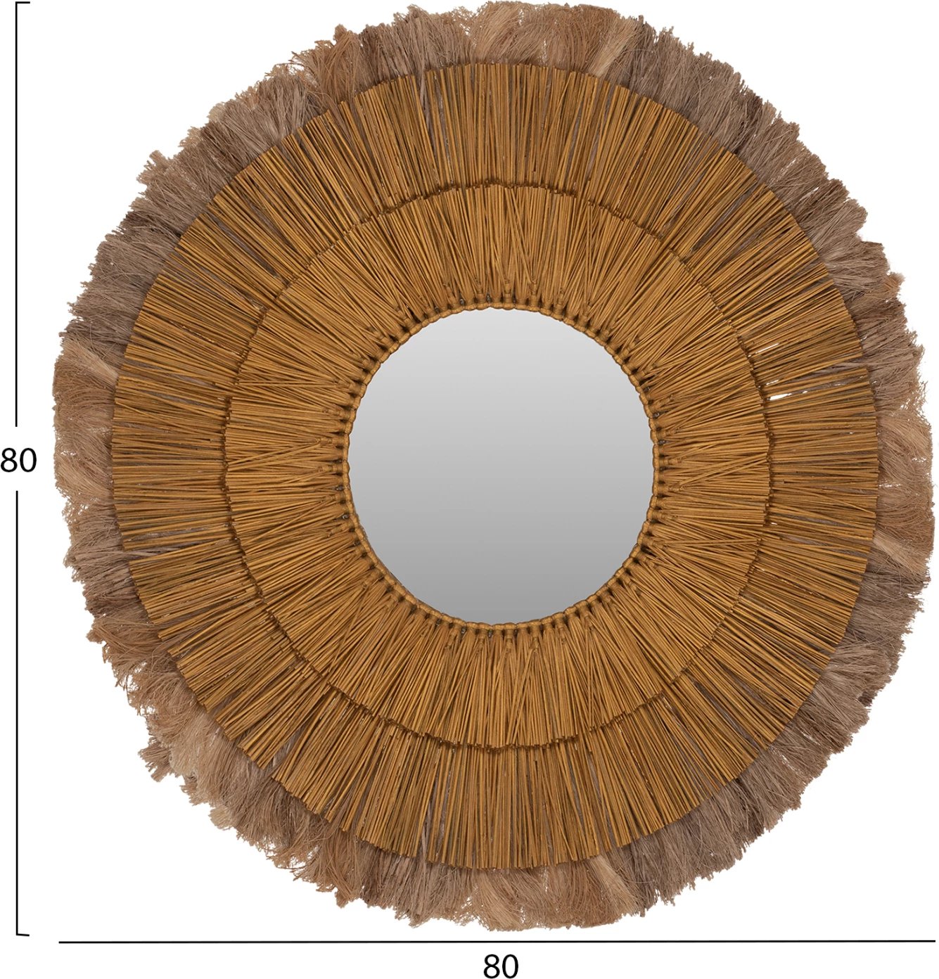 Pasqyrë muri e rrumbullakët, bar Mendong dhe fibra abaca, natyrale & ari, 80x4x80 cm, FH7797