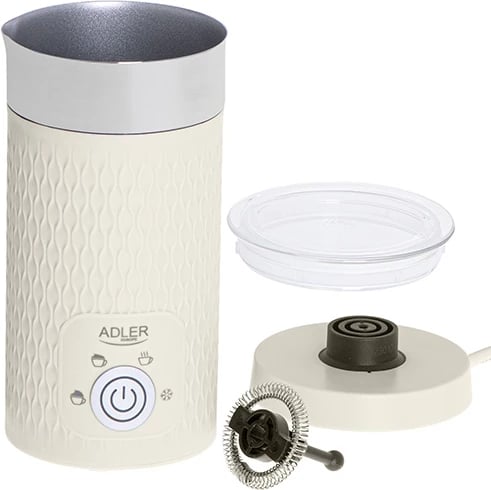 Shkumues qumështi, Adler AD 4495, 4 funksione cappuccino/latte/ngrohje/shkumë e ftohtë, 300 ml qumësht i nxehtë 130 ml shkumë, 500W, bezhë