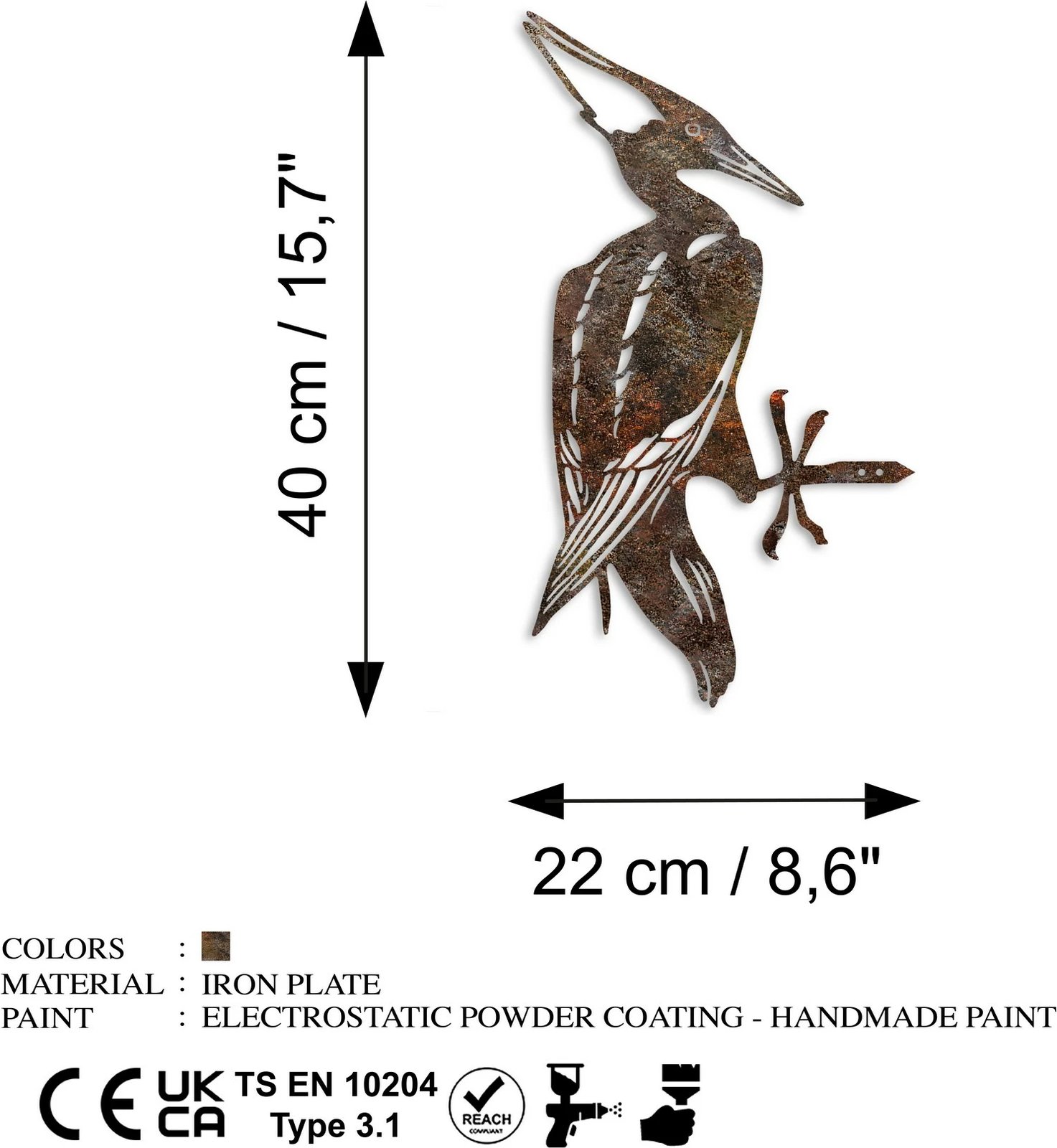 Objekt dekorativ për kopsht, zog në degë, ngjyrë kafe, Aberto Design, 22x40cm