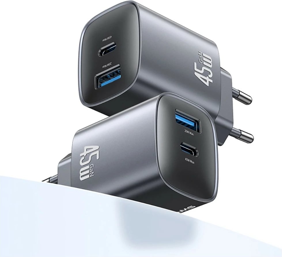 Karikues muri GaN 45W, USAMS CC290 T66 (USA001666), 1x USB-C + 1x USB-A, PD/QC, i zi
