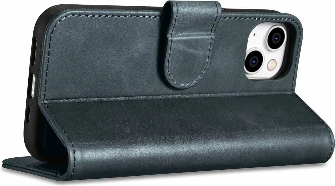 Mbështjellës iCarer Oil Wax Wallet Case 2in1 për iPhone 14, lëkurë natyrale, Anti-RFID, Blu