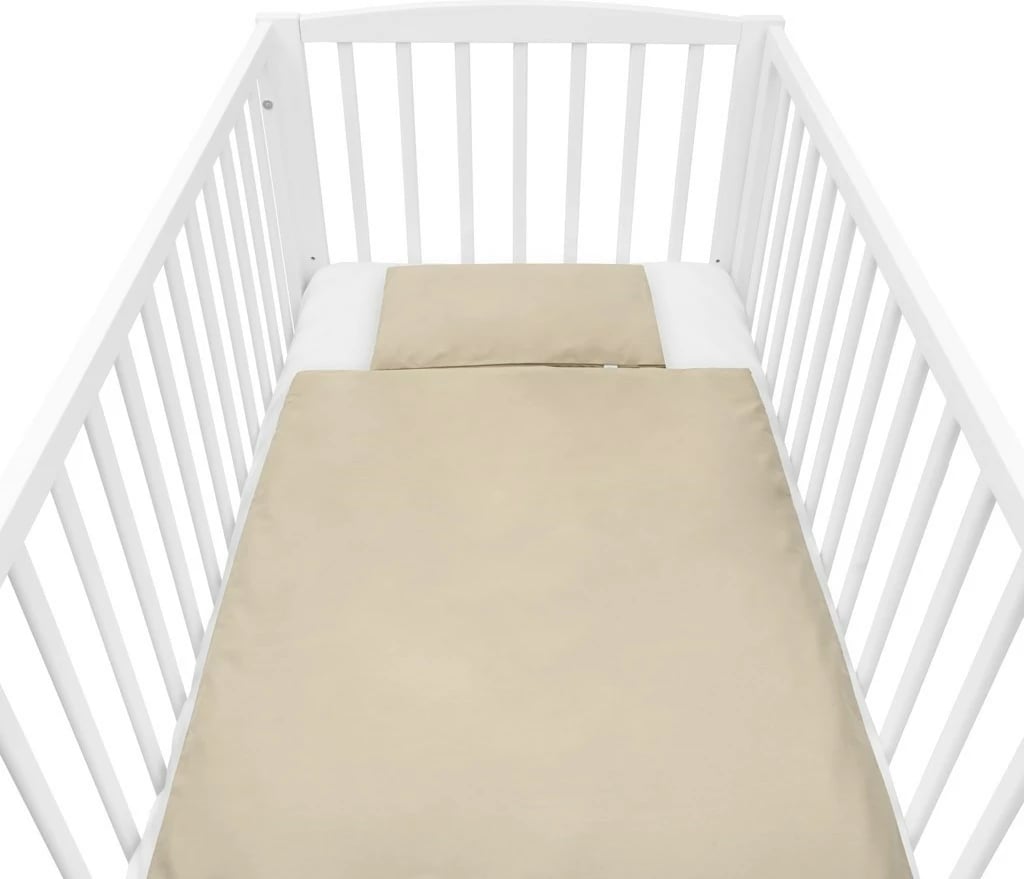 Set për krevat për bebe me mbushje, New Baby, 90x120 cm, jastëk 60x40 cm, pambuk 100% dhe fibrë anti-alergjike, bezhë