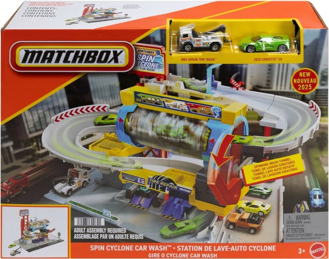 Set loje garazh Matchbox Turbo Cyclone Car Wash me 2 makina, shumëngjyrësh