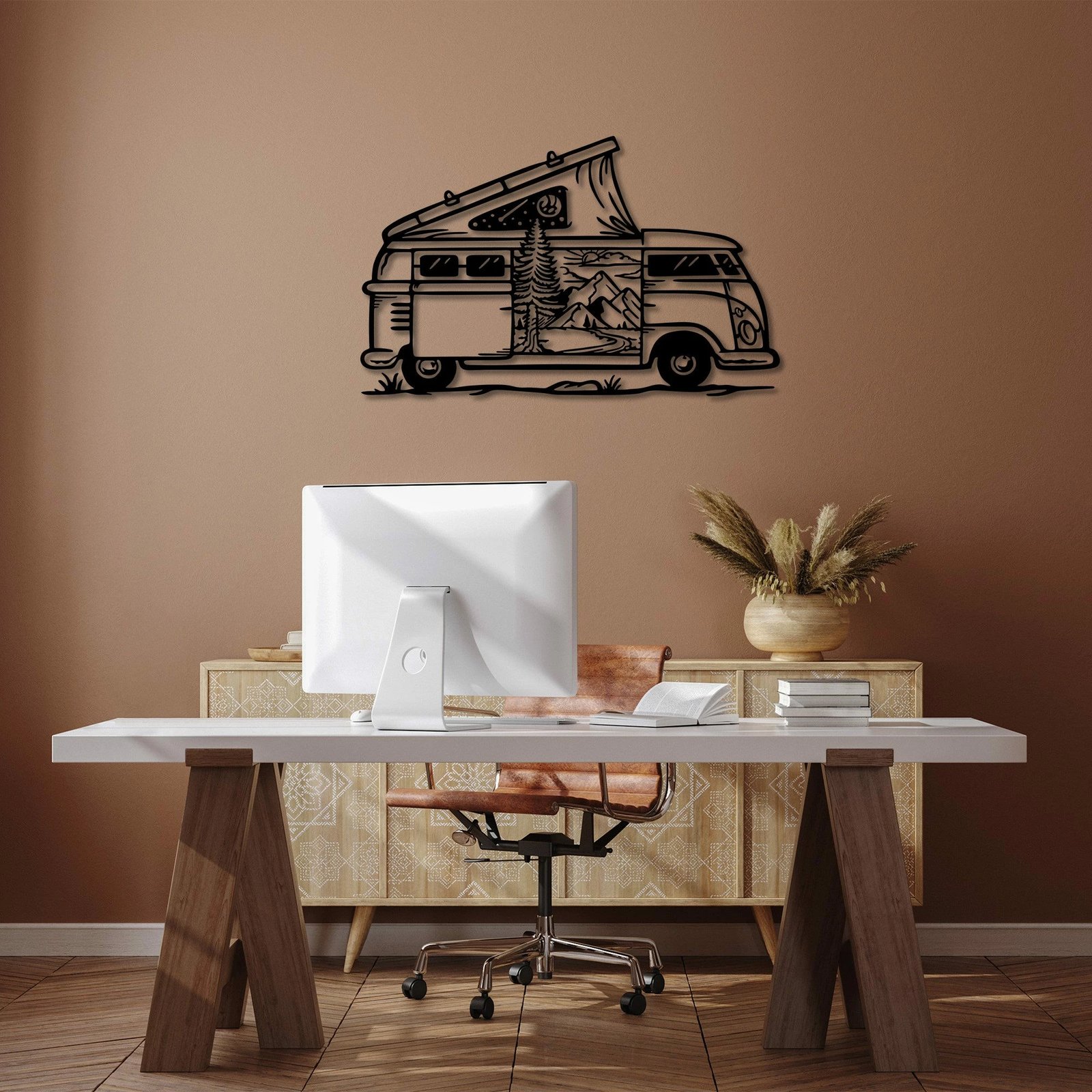 Aksesor dekorativ metalik për mur Wallity, karavan