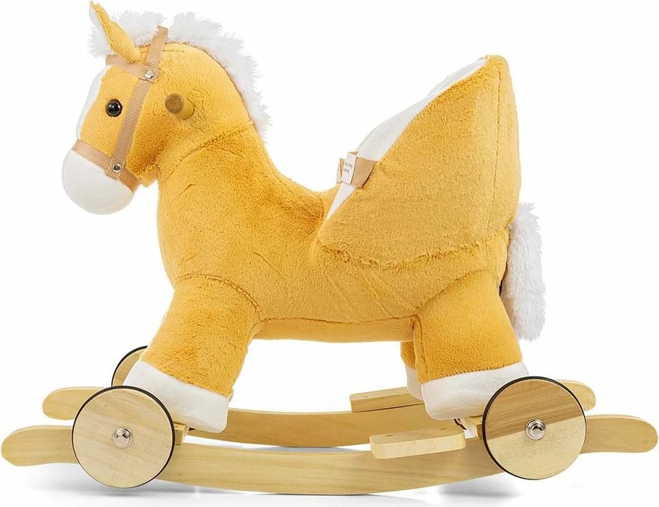 Kalë luhatës, Milly Mally, Polly, me melodi dhe rrota, karrige me rrip sigurie, deri 30 kg, 12–36 muaj, kafe e çelët