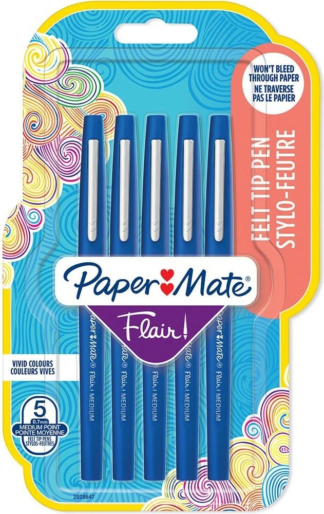 Set lapsa me majë të trashë PaperMate Flair, 1mm, 5 copë, ngjyrë kaltër