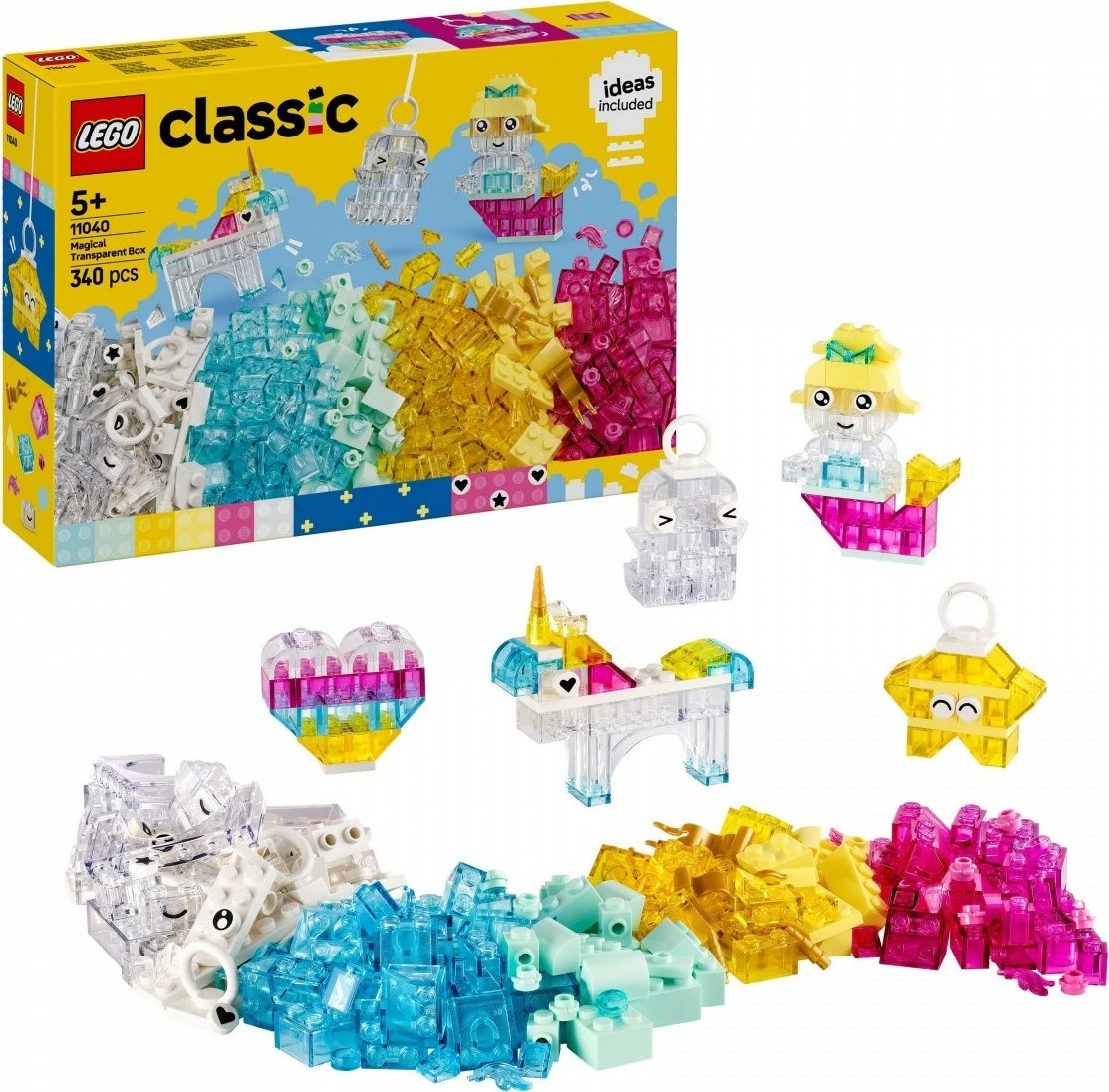 Set LEGO Classic 11040 me blloqe transparente, 340 copa