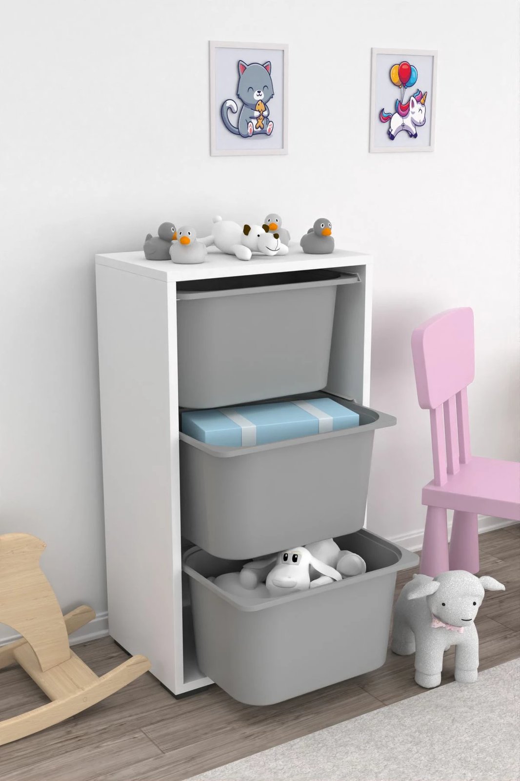 Dollap multifunksional Hanah Home, bronz 3D, i bardhë-gri