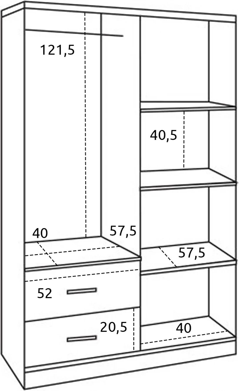 Dollap 4 dyer me 2 sirtarë FH339.04 Sonama-Gri 120x42x181cm