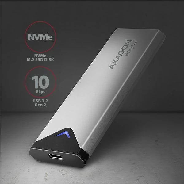 Kasë e jashtme AXAGON EEM2-UG2 për NVMe M.2 SSD, USB-C 3.2 Gen 2, 42-80 mm, argjendtë/zezë