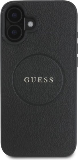 Mbështjellës Guess Grained Ring MagSafe për iPhone 16, i zi Mbështjellës Guess Grained Ring MagSafe për iPhone 16, i zi