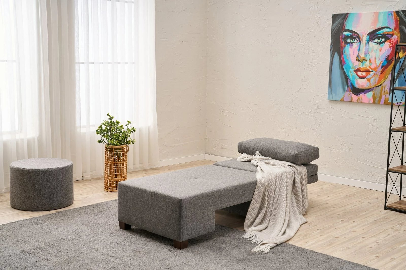 Krevati-kolltuk një vendësh, Atelier del Sofa, liri Perenna, anë e djathtë, ngjyrë gri