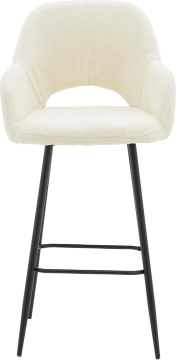 Karrige për bar Renish, pëlhurë teddy ivary, këmbë metalike të zeza, 51x57x114cm