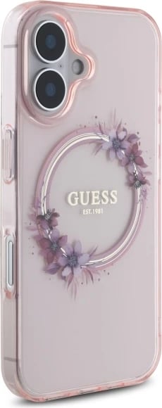 Mbështjellës Guess IML Flowers Wreath MagSafe për iPhone 16, Rozë Mbështjellës Guess IML Flowers Wreath MagSafe për iPhone 16, Rozë