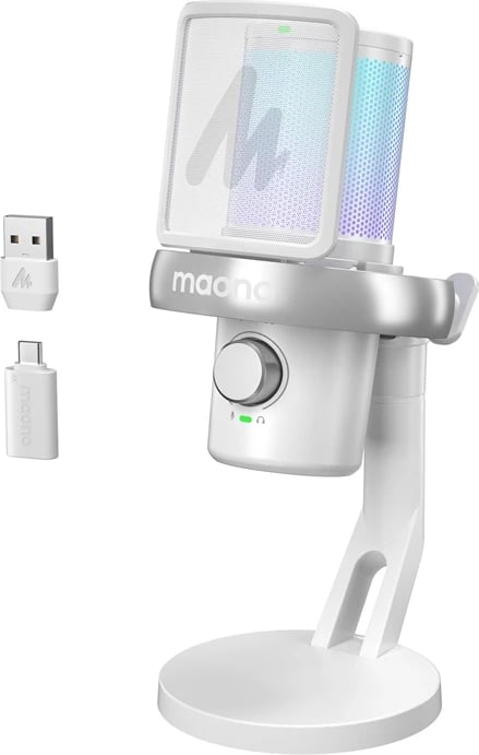 Mikrofon wireless Maono DM40 Pro, kondensator, AI Voice Changer, RGB, i bardhë