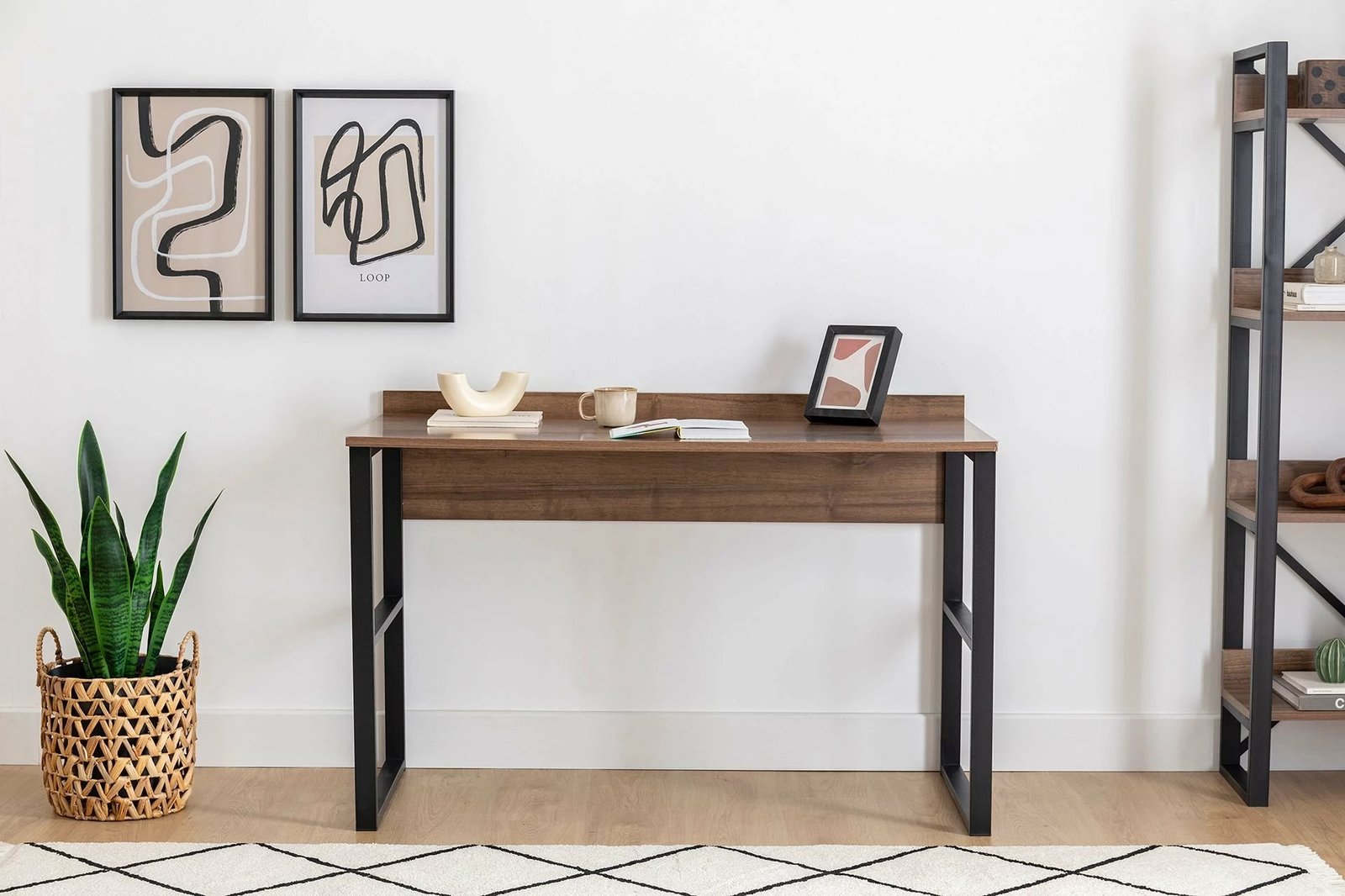 Tavolinë pune për studim, ngjyrë arre dhe e zezë, Hanah Home Rana