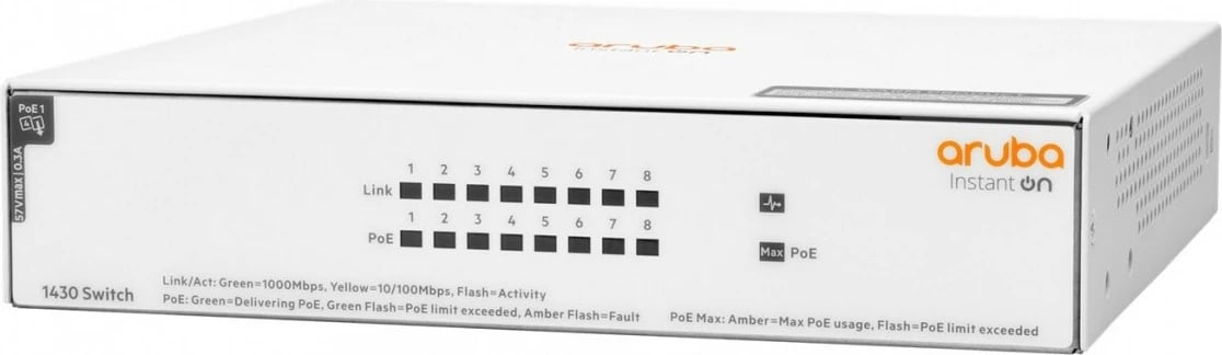 Switch Aruba Instant On 1430, 8 porte Gigabit PoE, R8R46A, i bardhë
