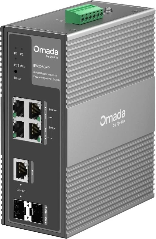 Switch industrial TP-Link IES206GPP Omada, 6 porta Gigabit, 3 PoE+, 1 PoE, PoE 120 W, IP40