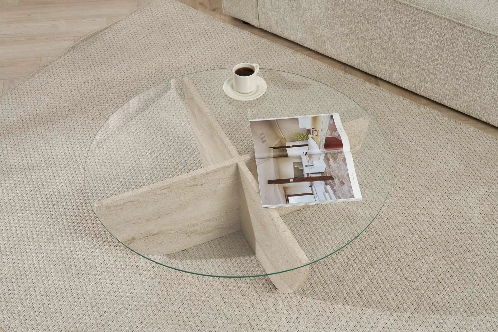 Tavolinë kafeje Nordure, Liya, ngjyrë travertine