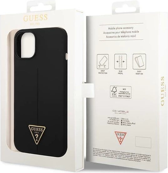 Mbështjellës Guess GUHCP14MSLTGK për iPhone 14 Plus 6.7", silikon, i zi