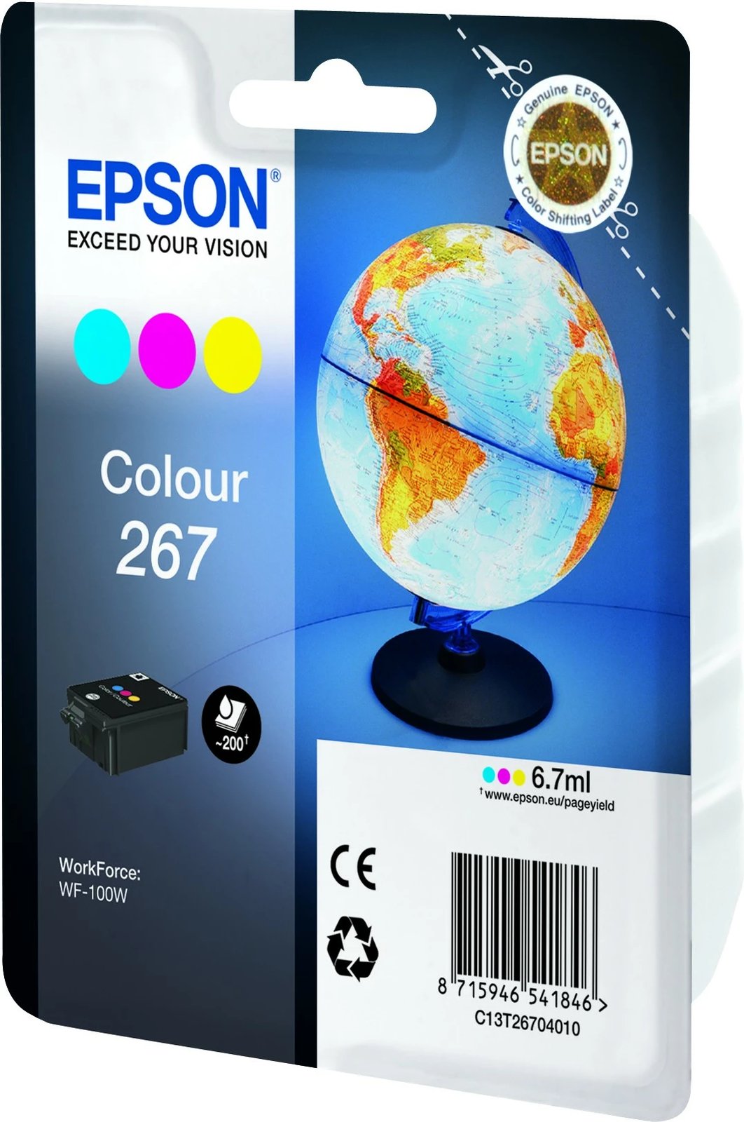 Kasetë bojë Epson Globe Singlepack Colour 267, Cyan, Magenta, Yellow