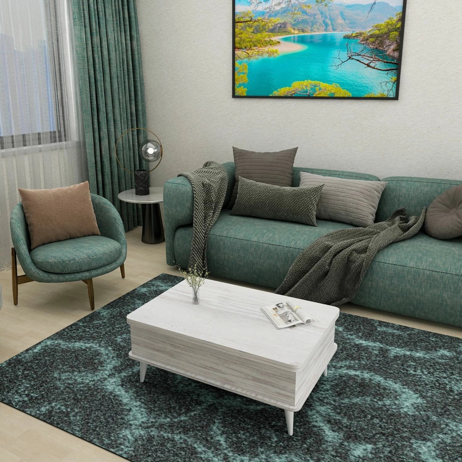 Tavolinë kafeje Skye Decor, Dy Ada, ngjyrë e bardhë antike