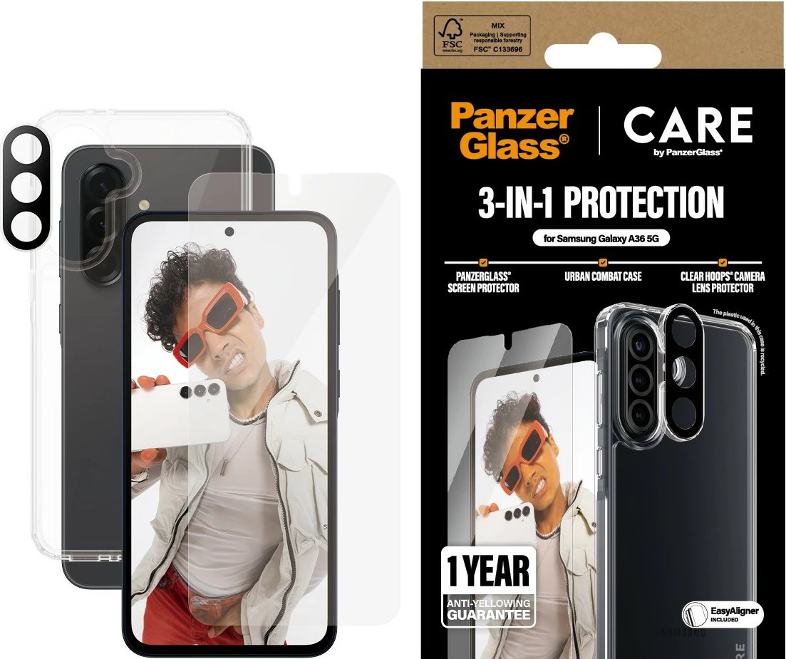 Mbështjellës PanzerGlass CARE Flagship 3-in-1 për Samsung Galaxy A36 5G, transparent